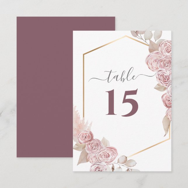 Wedding Blush Pink Floral GoldenTable Number RSVP Card (Front/Back)