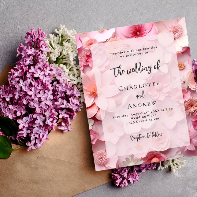 Wedding blush pink florals budget invitation (Creator Uploaded)