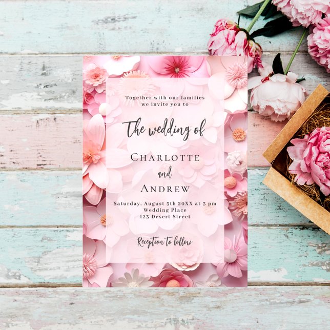 Wedding blush pink florals elegant invitation postcard (Creator Uploaded)