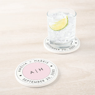 Wedding Blush Pink Initial Monogram Couple Name Coaster