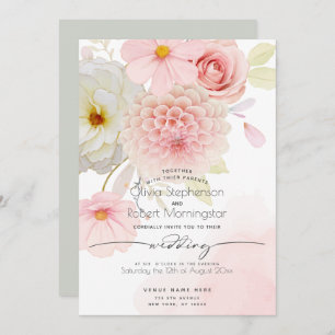 WEDDING    Blush Pink Ivory Mixed Flowers Invitation