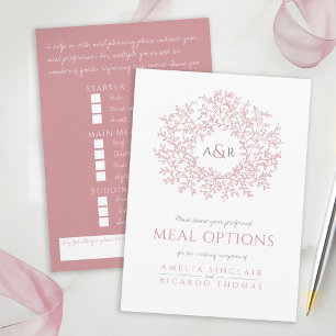 Wedding blush pink leaf monogram meal options enclosure card