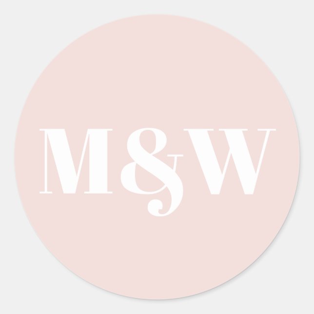 Wedding blush pink monogram custom initials chic classic round sticker (Front)