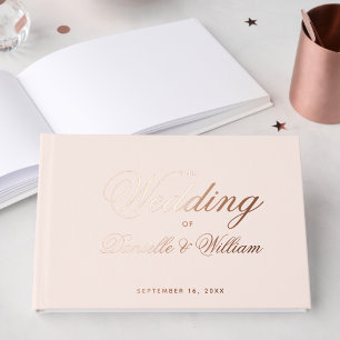 Wedding Blush Pink Rose Gold Calligraphy Script  Guest Book
