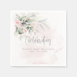 Wedding   Blush Pink Roses and Pale Eucalyptus Napkin