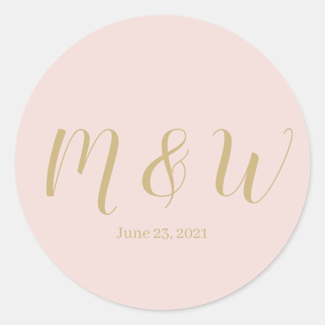 Wedding blush pink script monogram chic favours classic round sticker (Front)