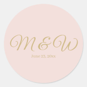 Wedding blush pink script monogram chic favours classic round sticker