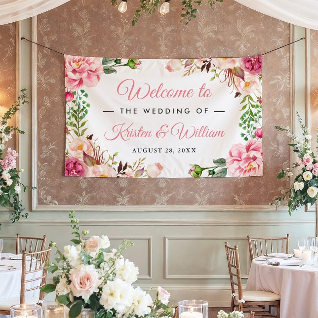 Wedding Blush Pink Watercolor Floral Wrapped Banner (Creator Uploaded)