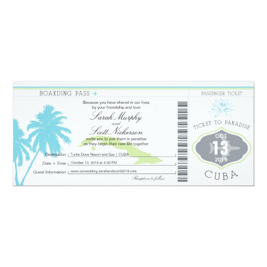 Wedding Boarding Pass to Cuba Card | Zazzle.ca