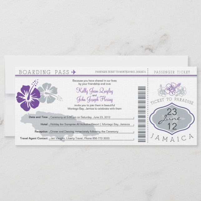 Wedding Boarding Pass to Jamaica Invitation (Front)