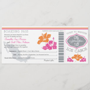 Wedding Boarding Pass to Los Cabos Mexico Invitation