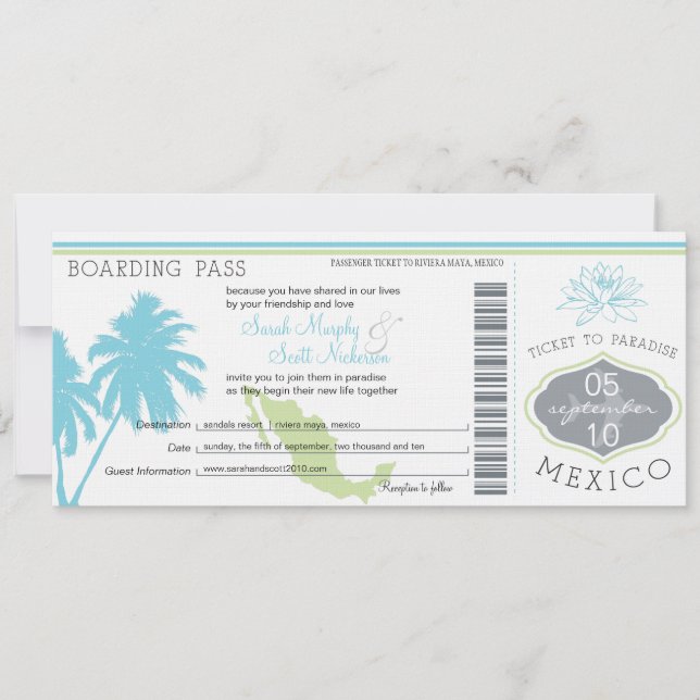 Wedding Boarding Pass to Mexico Invitation (Front)