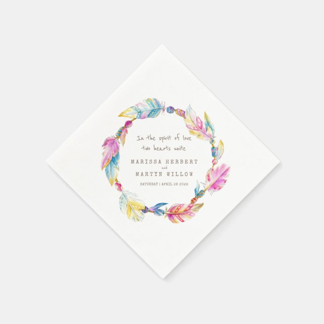Wedding bohemian feather and beads colorfu napkins (Corner)