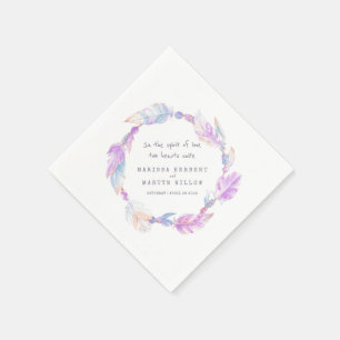 Wedding bohemian feather and beads purple napkins