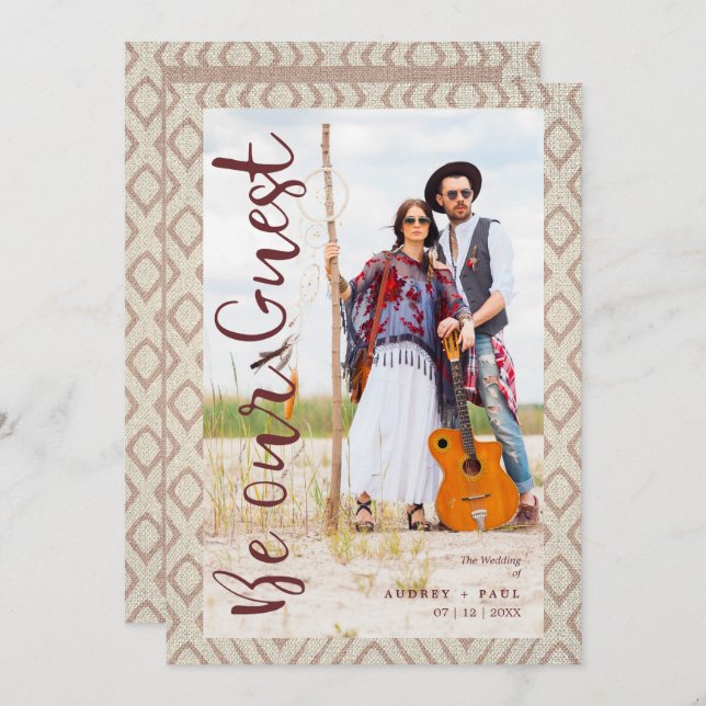 Wedding Bohemian Tribal Textile Texture Background Invitation (Front/Back)