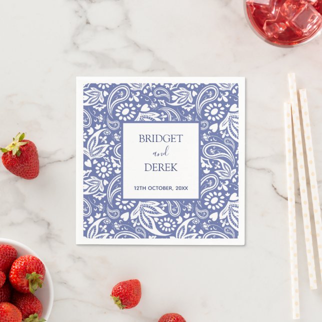 Wedding Boho Chic Blue and White Customised Napkin (Insitu)