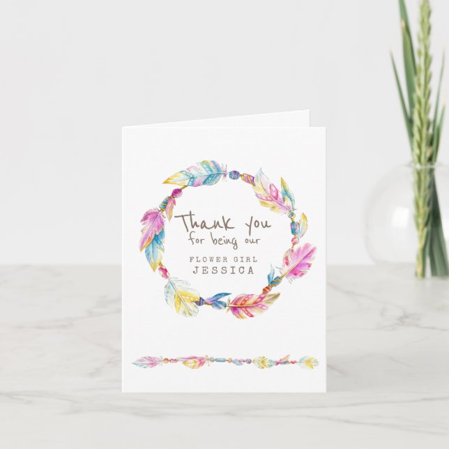 Wedding boho flower girl thank you card (Front)