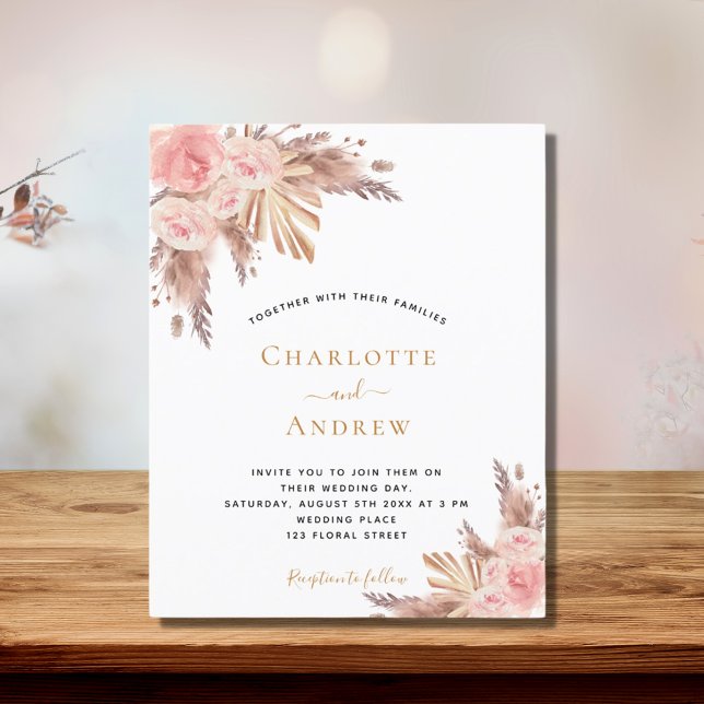Wedding boho pampas grass rose gold budget flyer (Creator Uploaded)