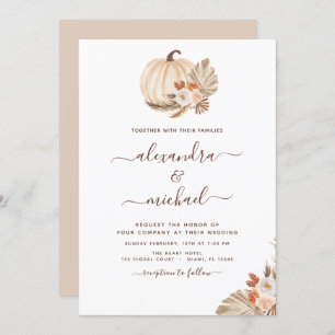 Wedding Boho Pampas Grass White Pumpkin Invitation