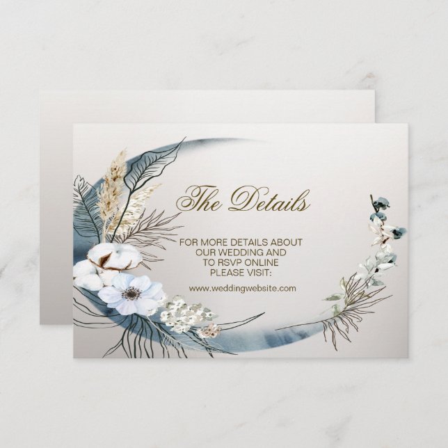 Wedding Boho White Orchid Flowers Blue Moon Party Enclosure Card (Front/Back)