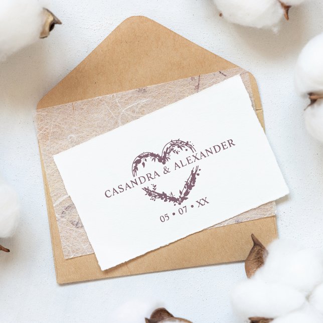 Wedding Boho Wildflowers Heart Branches Leaves Rubber Stamp (Creator Uploaded)