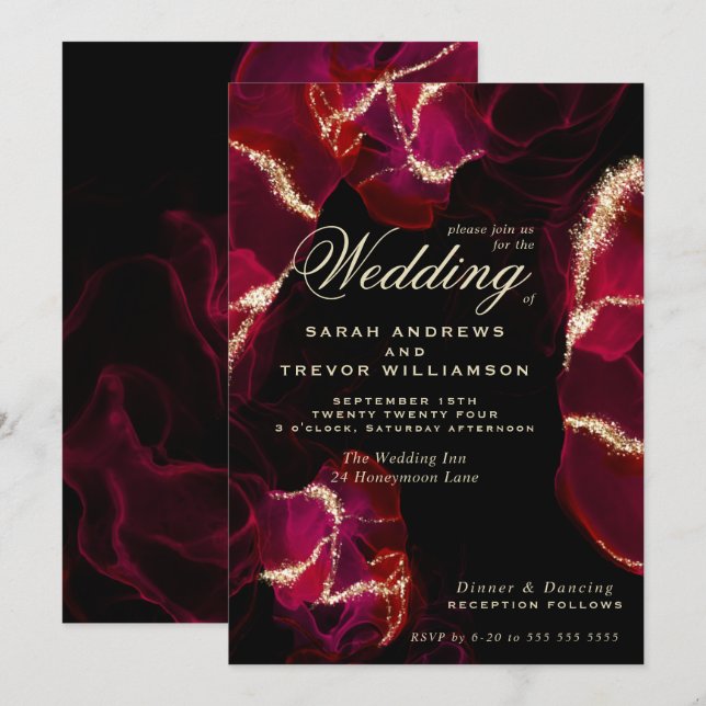 Wedding |  Bold Scarlet Alcohol Ink Invitation (Front/Back)