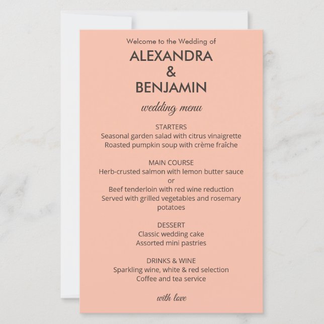 Wedding Botanical Vintage | Peach Elegant Menu (Front)