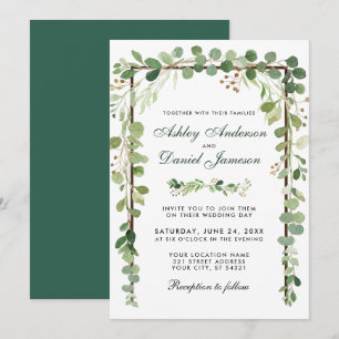 Wedding Botanical Wood Eucalyptus Green Invitation