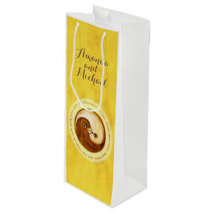 WEDDING BOTTLE GIFT BAG. Gold YinYang harmony dove Wine Gift Bag