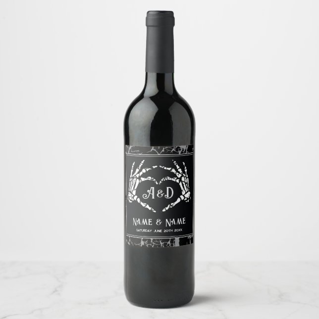 Wedding Bottle Labels Skeleton Heart Halloween (Front)