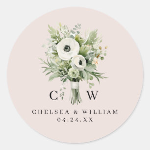 Wedding Bouquet Monogram Classic Round Sticker