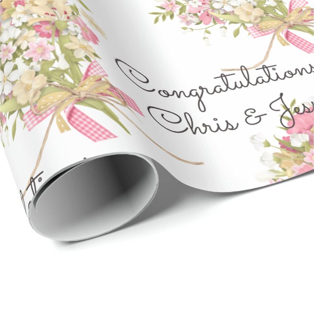 Wedding Bouquet of Flowers Add Names  Wrapping Paper (Roll Corner)