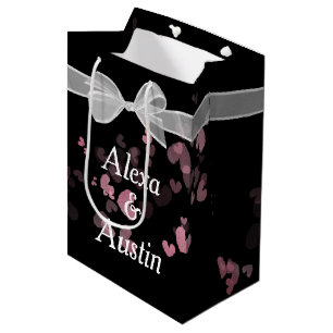 Wedding Bow On Black With Hearts Medium Gift Bag