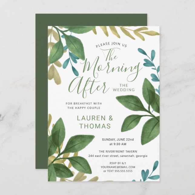 Wedding Breakfast Brunch Watercolor Foliage Invite (Front/Back)