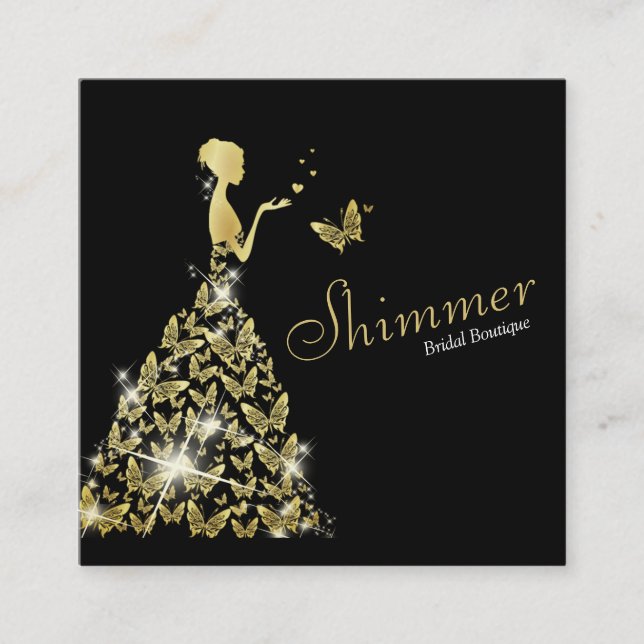 Wedding Bridal Butterfly Dress Boutique Square Business Card (Front)