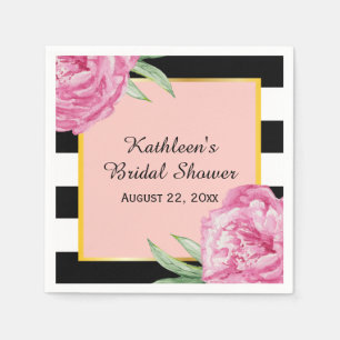 Wedding Bridal Floral Glam Black Stripes Napkin
