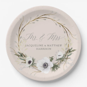 Wedding Bridal Modern Rustic BOHO Anemone Wreath Paper Plate