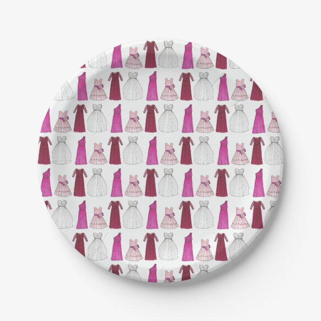 Wedding Bridal Party Gowns Bridesmaid Flowergirl Paper Plate (Front)