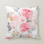Wedding Bridal Shower Blush Pink Watercolor Floral Throw Pillow<br><div class="desc">Soft pink watercolor floral throw pillow: This beautiful watercolor painted design pillow is perfect as a gift for the new bride / couple. It matches my soft dusty blue watercolor bouquet collection, and features large pink flowers paired with grey and muted green watercolor greenery. If you're going all out for...</div>