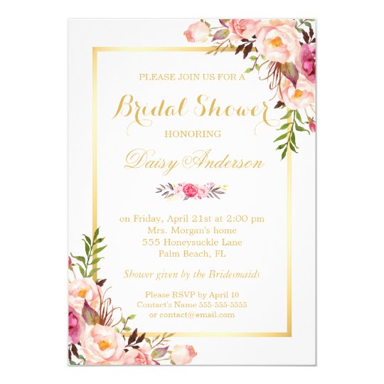 80th for lunch birthday invitation wording Chic Card Frame Wedding Golden Bridal Shower Floral