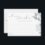 Wedding Bridal Shower Dusty Blue Grey Watercolor Advice Card<br><div class="desc">Dusty Blue and Grey Watercolor Bouquet Bridal Shower or Wedding Advice Cards: This design features soft dusty blue / blue-grey blooms with casual, bouncy lettering. The back has a wreath with the couple's initials and wedding date. When your guests write their advice and wishes out for the couple, they can...</div>