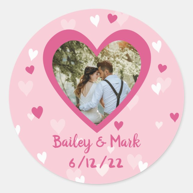 Wedding Bridal Shower Favour Custom Photo Hearts Classic Round Sticker (Front)