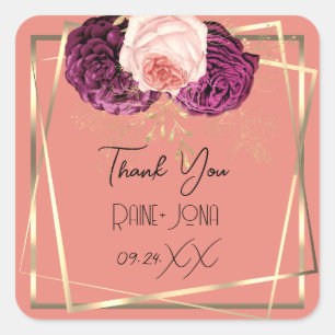 Wedding Bridal Shower Favour Rose Gold Frame Square Sticker