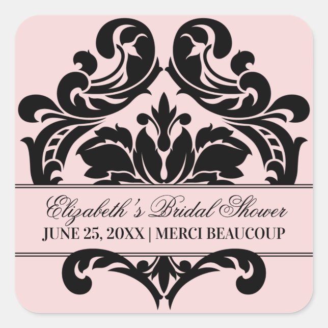 Wedding Bridal Shower Favour Sticker | Pink Black (Front)