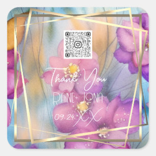 Wedding Bridal Shower Favour Watercolor Meadow Pin Square Sticker