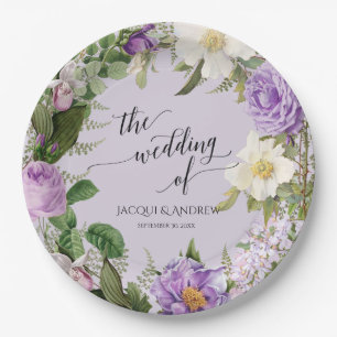 Wedding Bridal Shower Ivory Lavender Roses Wreath Paper Plate