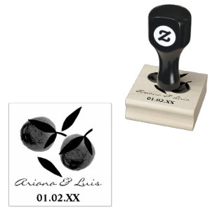 Wedding Bridal Shower Orange Citrus Hand Drawn Rubber Stamp