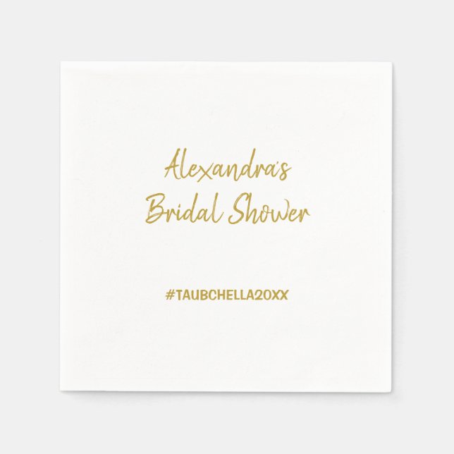 Wedding Bridal Shower Party Napkins Hashtag Gold (Front)