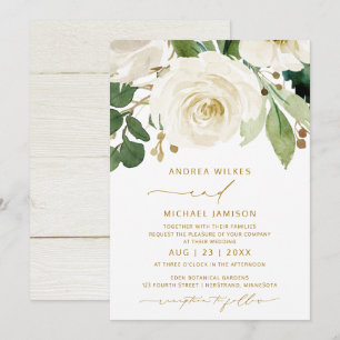 Wedding Bridal Watercolor Floral White Greenery Invitation