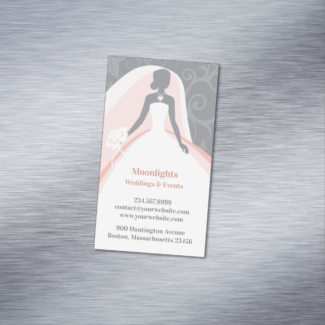 Wedding Bridal White Dress Magnetic Business Card (In Situ)